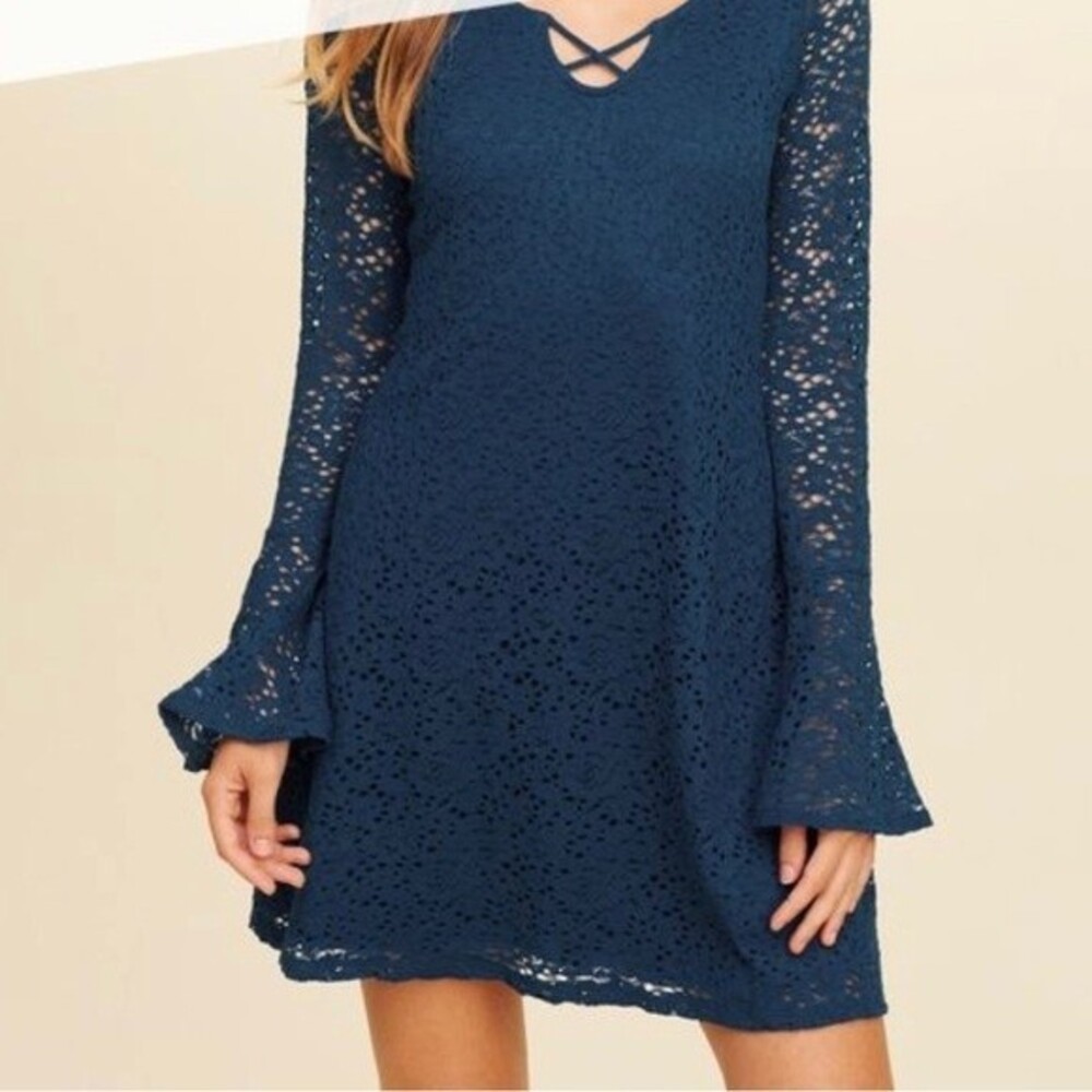Hollister long bell sleeve blue lace dress size XS